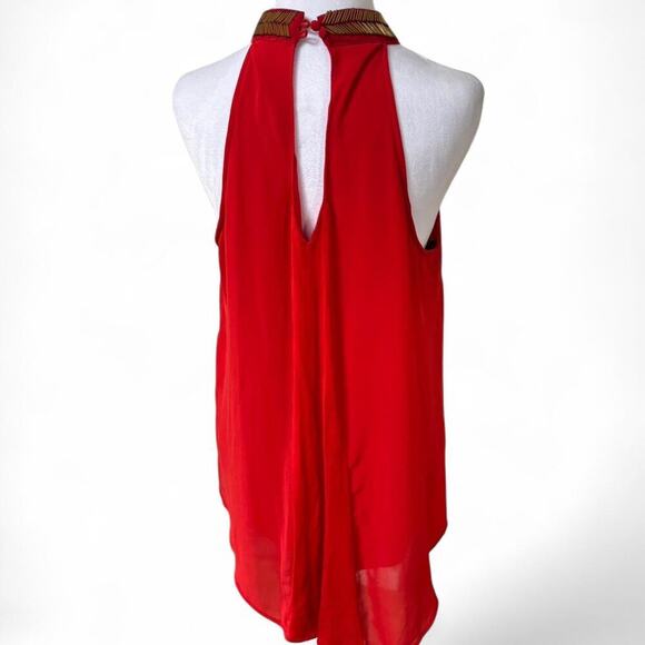 VINTAGE Y2K XOXO‎ RED CUT OUT BEADED HALTER TOP LONG TANK BLOUSE LARGE - Picture 4 of 5
